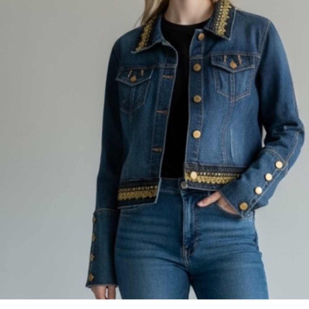 Vintage  Candie's Y2K Glam Blue Denim Gold Embellished Sequin Boho Western